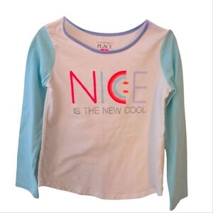 The Children's Place White and Blue Kids Long Sleeve Shirt Cotton Casual Size 5T